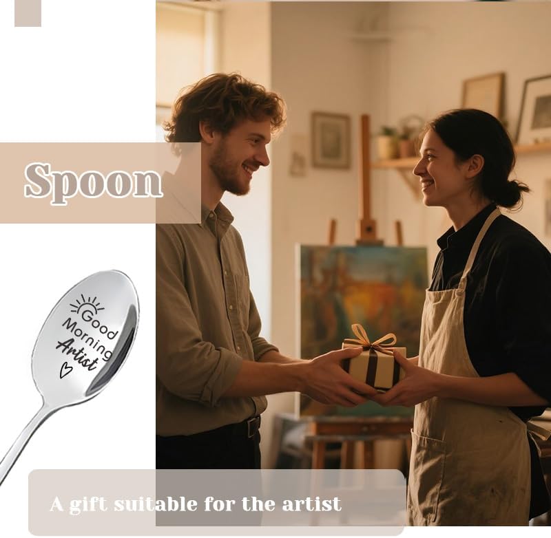 Borhmty Best Artist Gifts for Women Men Good Morning Artist Spoon Art Teacher Appreciation Gifts for Women Men Painter Artists Birthday Gift for Friend Coworker Colleage Stainless Steel Spoon - Image 5